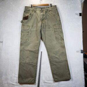 Mens Russell Athletic Khaki Cargo Work Pants Durable Canvas Utility Pockets‎